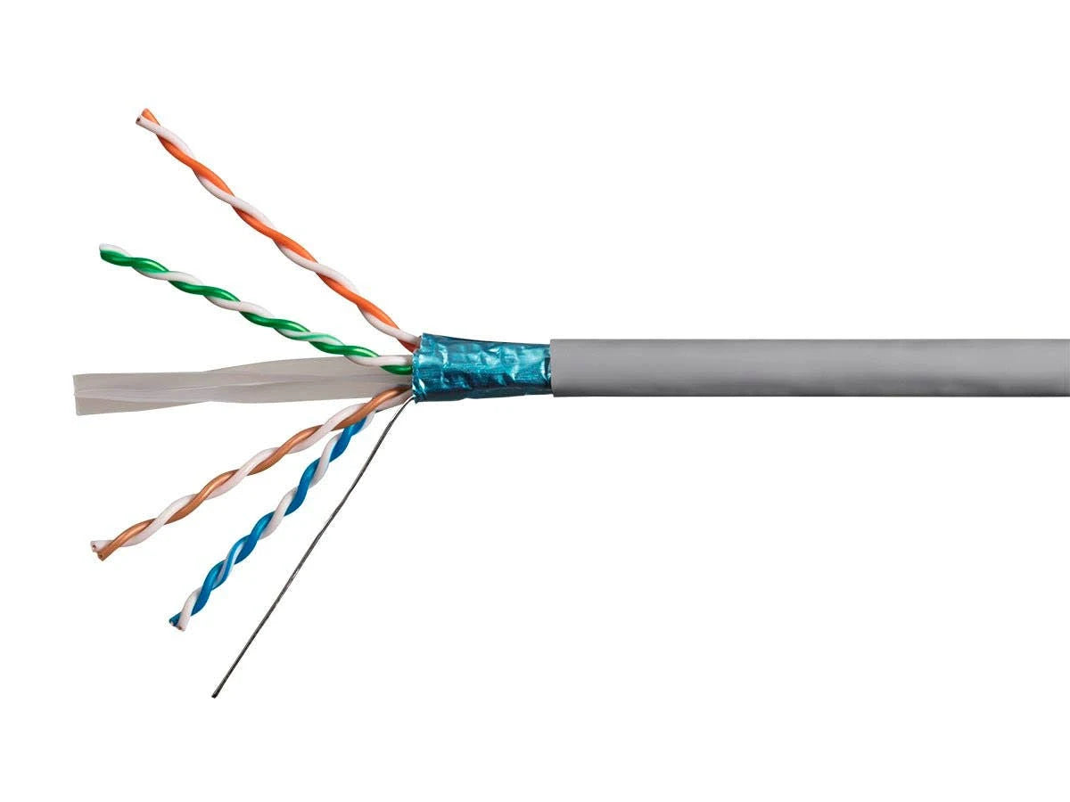 1000ft 23AWG Cat6a 650MHz FTP Solid Riser-Rated Bulk Pure Bare Copper Ethernet Cable, Gray M345