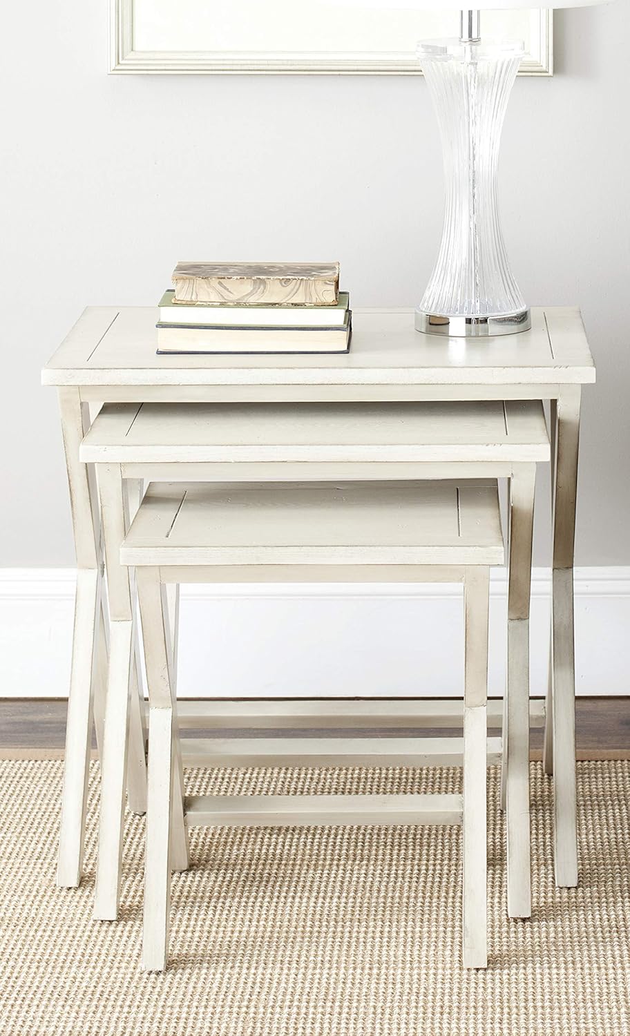 Antiqued White Stacking Tray Tables J300