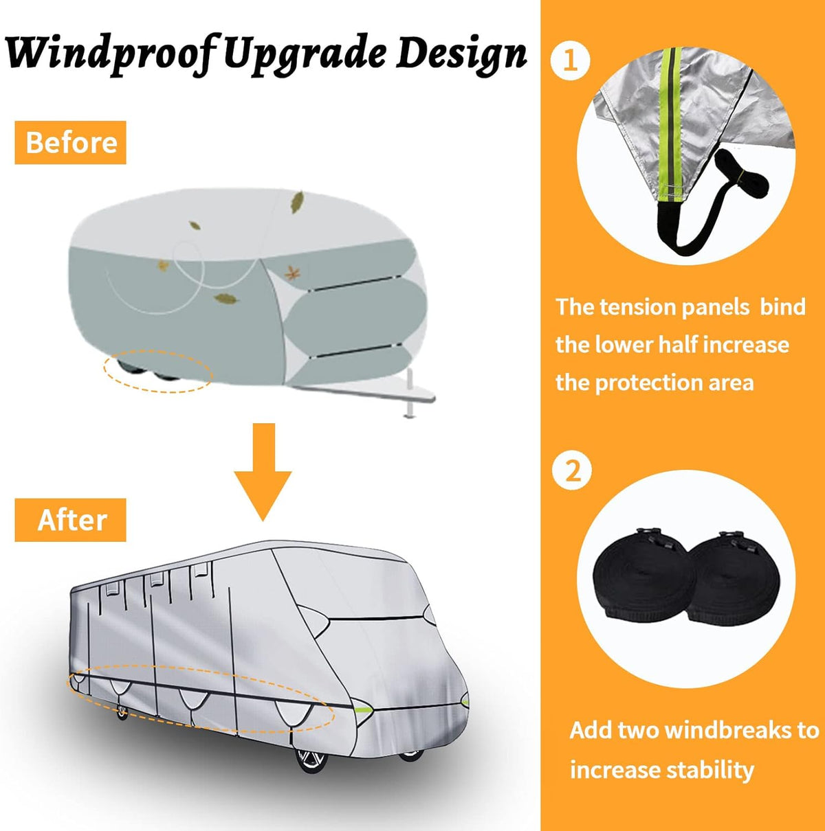 450D Double Oxford Cloth Travel Trailer RV Cover with Lashing Straps Q727