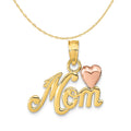 14K Two-Tone Gold Mom With Heart Pendant with 10K Yellow Gold Rope Chain 16" E205