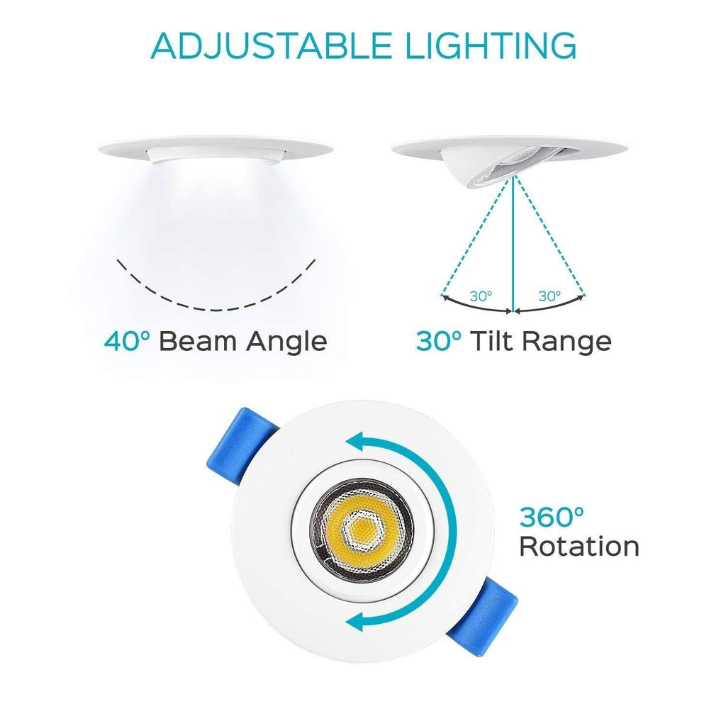 2 inch Gimbal LED Recessed Light with Junction Box, 5W, 400 Lumens, Dimmable Downlight, Damp & IC Rated (6 Pack) Q96890