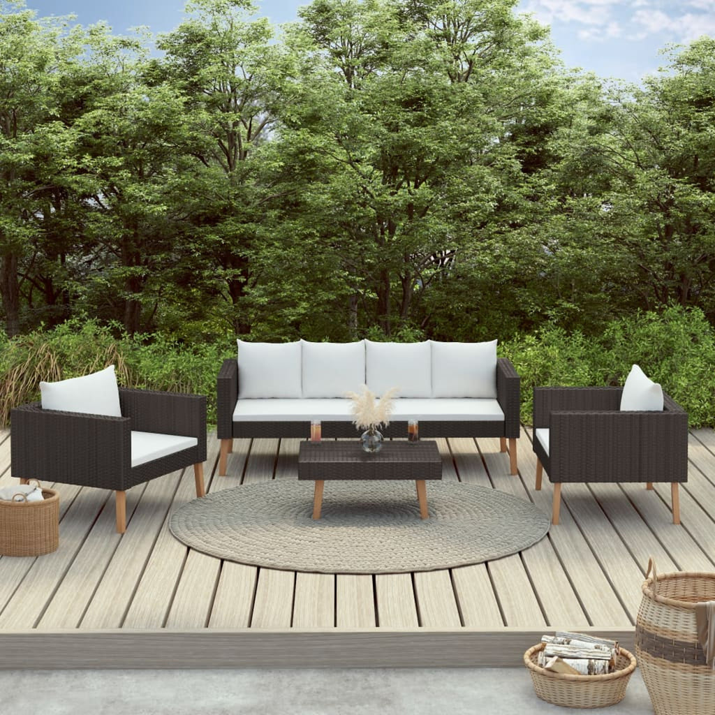 4 Piece Poly Rattan Outdoor Sectional Sofa Set with Coffee Table V83557