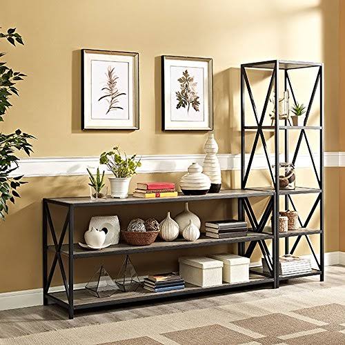 Tall X-Frame Metal and Wood Media Bookshelf X17784