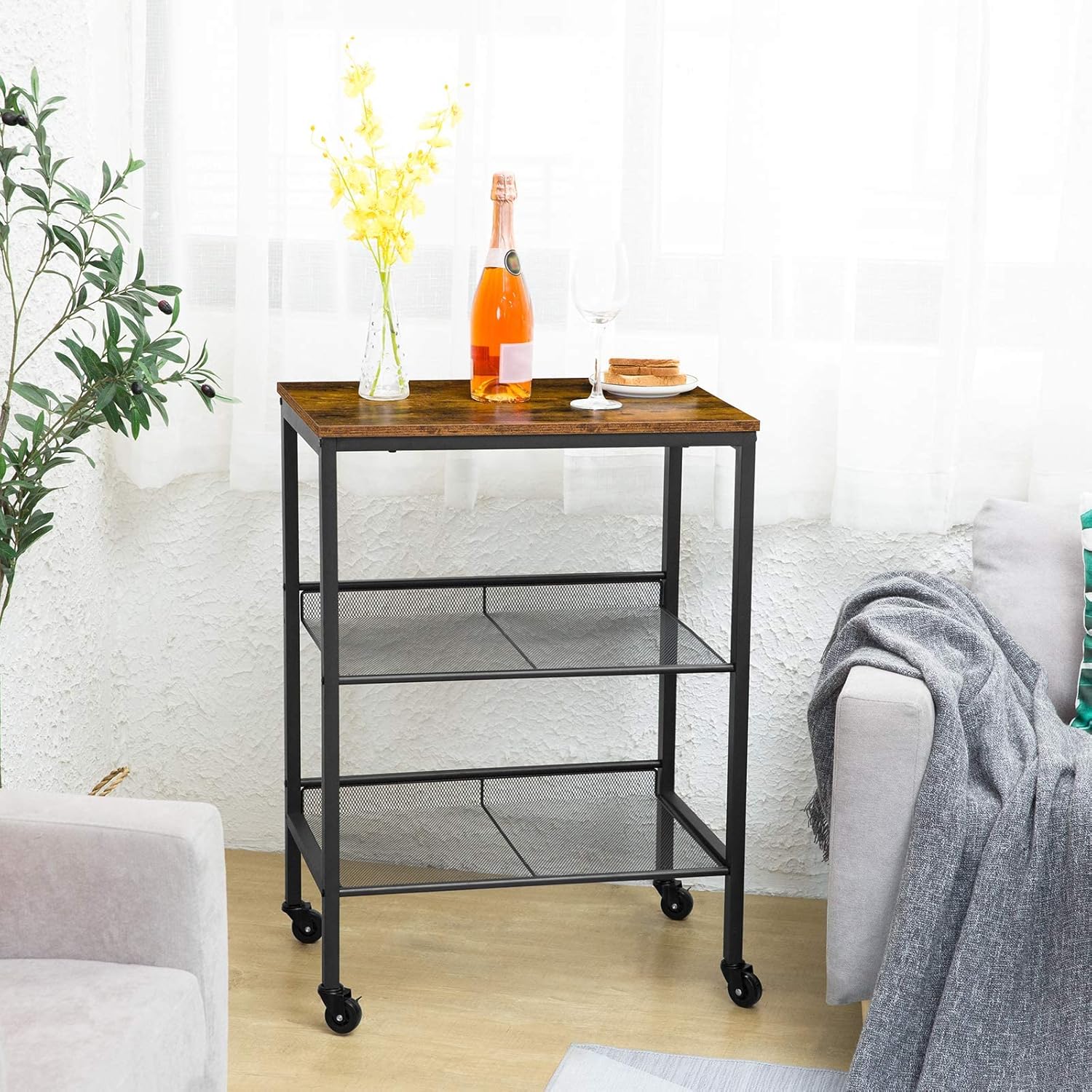 Rolling Cart, 3-Tier Utility Cart with Brakes U3914