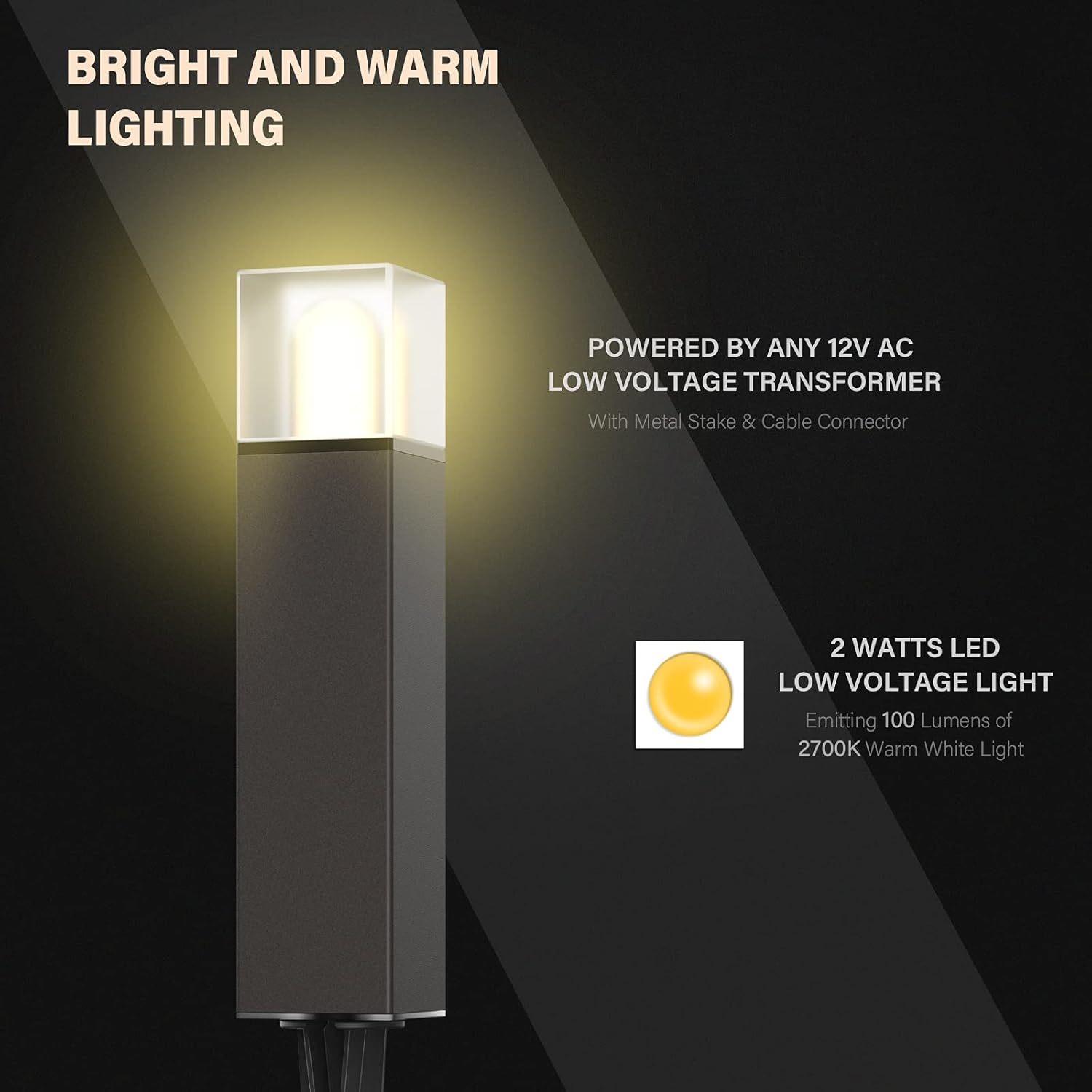 2W LED Pathway Lights Die-Cast Aluminum Warm White 8Pack Q590699