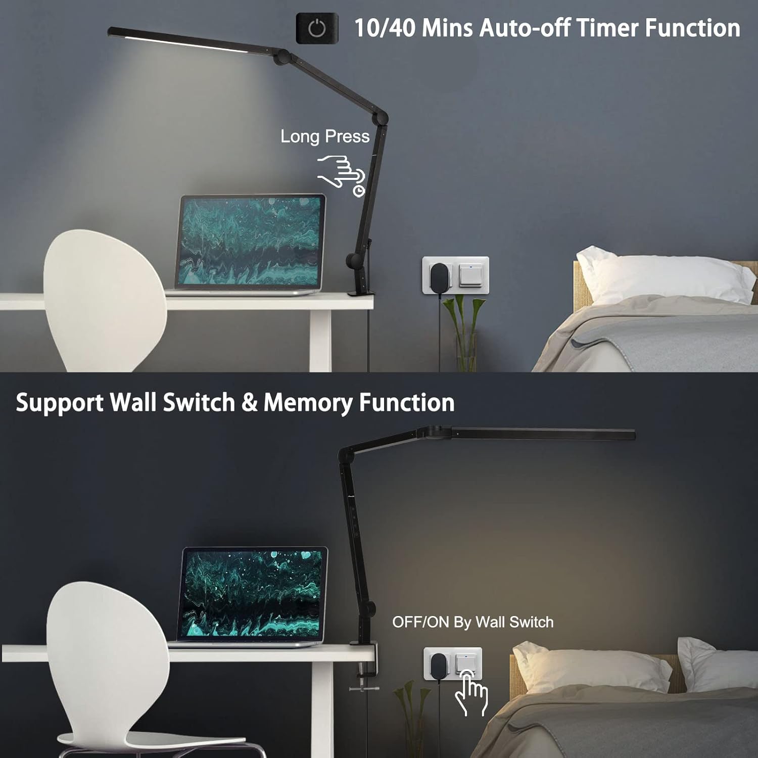 Desk Lamp with Clamp, Swing Arm, Stepless Dimming, Adjustable Color Temperature, 10W N344788