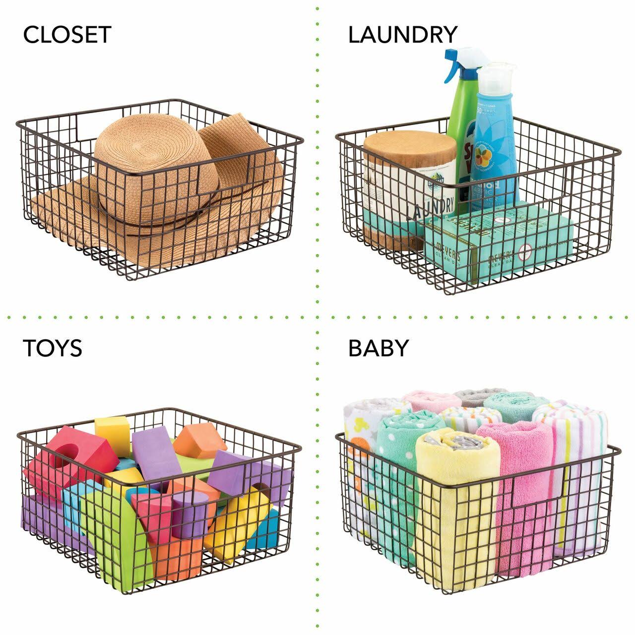 4 Pack Metal Wire Food Storage Organizer Bin, Soft Brass A93639