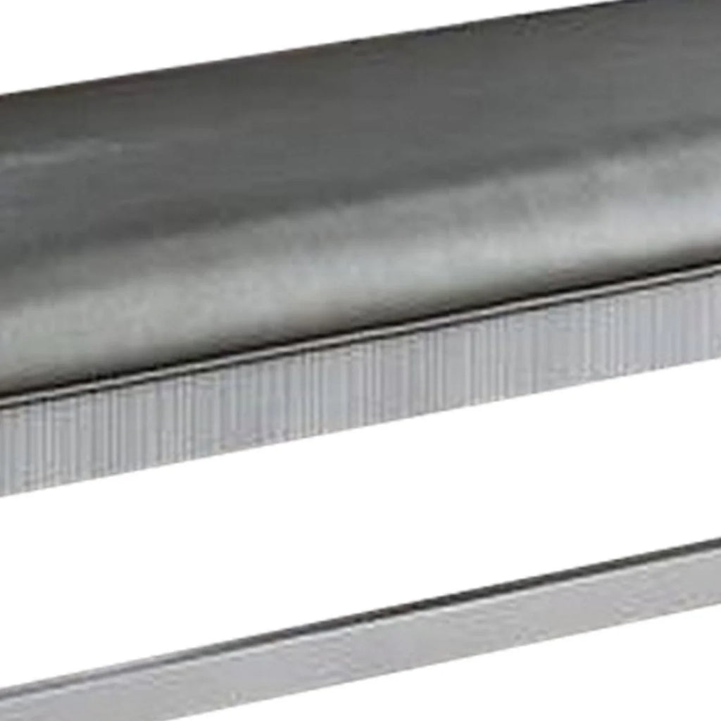 Silver Padded Metallic Gray Faux Leather Dining Bench N438