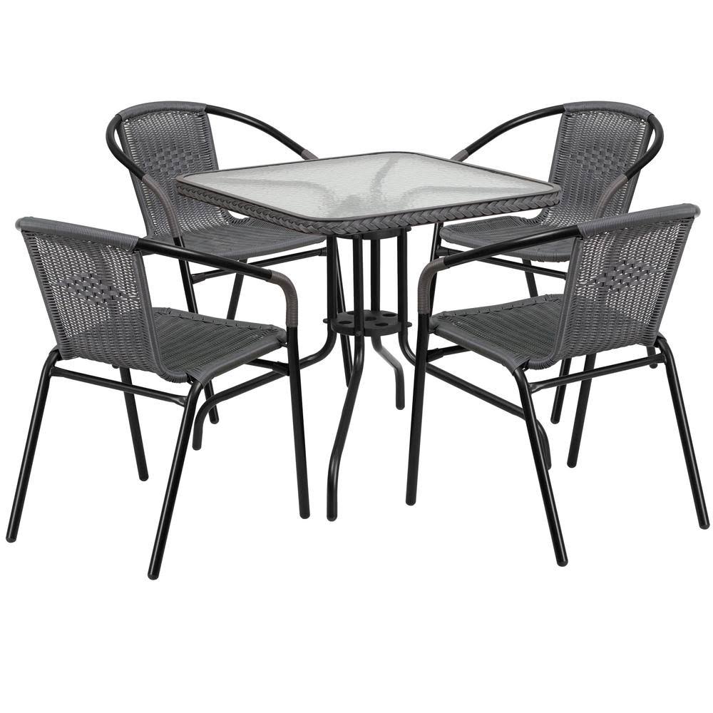 Black 5-Piece Metal Frame Outdoor Bistro Set L67952