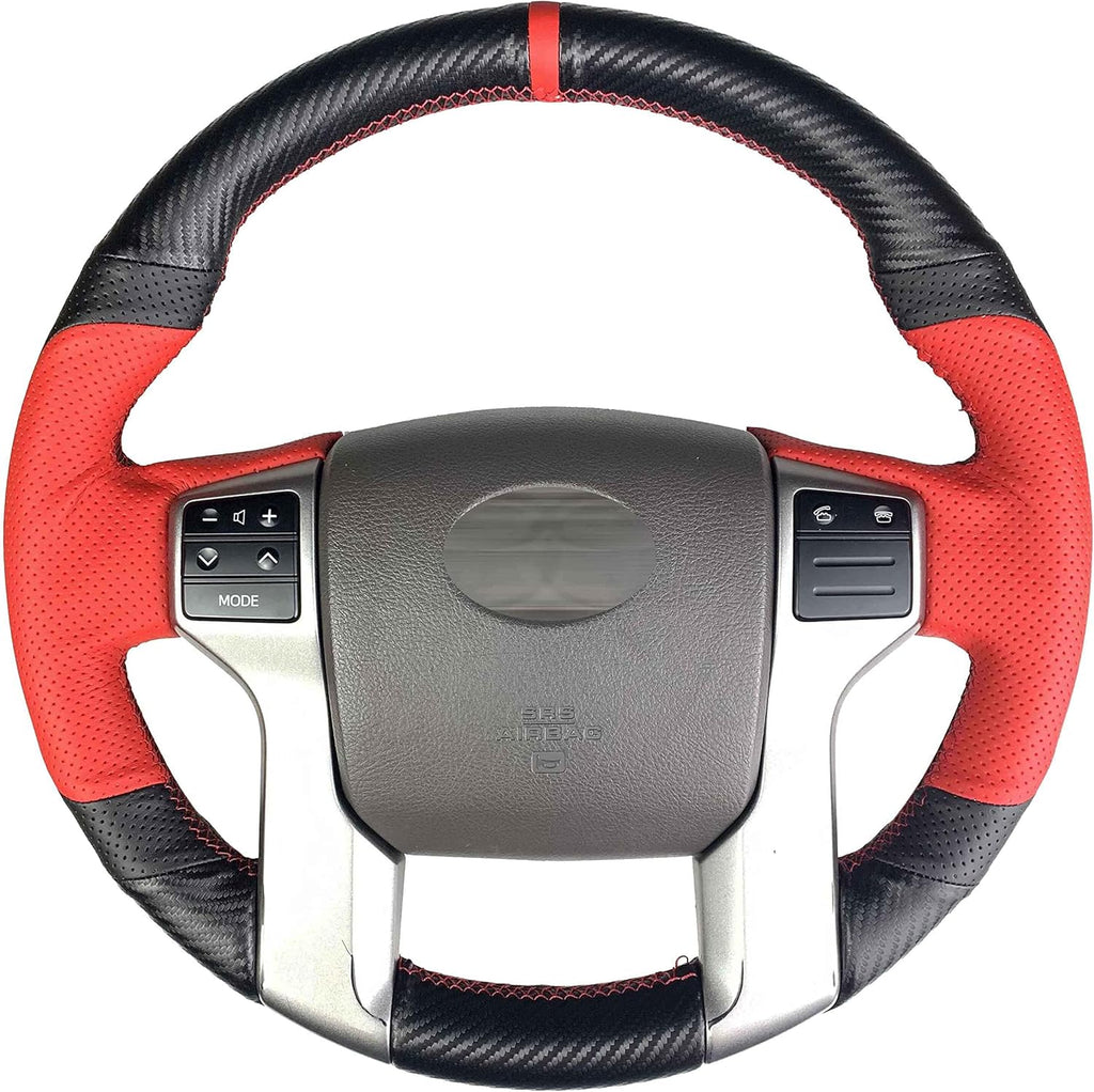 Red Perforated Leather & Matte Black Carbon Fiber Auto Steering Wheel Cover Y303753