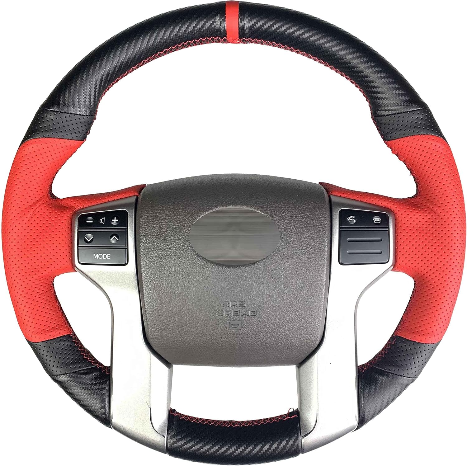 Red Perforated Leather & Matte Black Carbon Fiber Auto Steering Wheel Cover Y303753