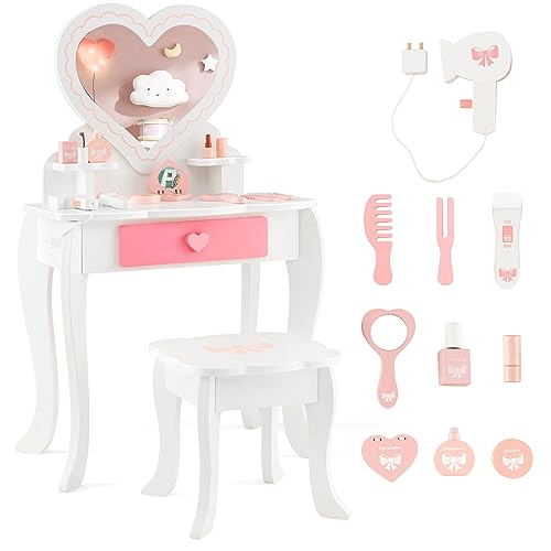 White Kids Vanity Set with Detachable Tri-fold Mirror and Drawer H27718