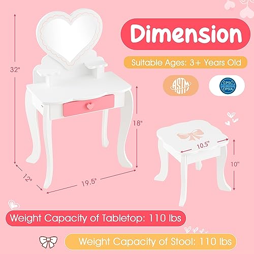 White Kids Vanity Set with Detachable Tri-fold Mirror and Drawer H27718