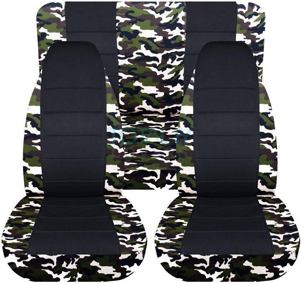Camo & Black Seat Covers Full Set Front Rear 2-Door D271