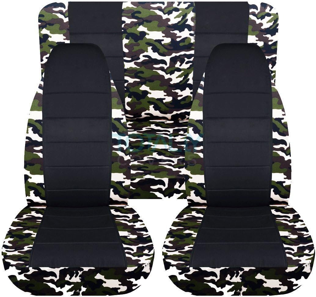 Camo & Black Seat Covers Full Set Front Rear 2-Door D271