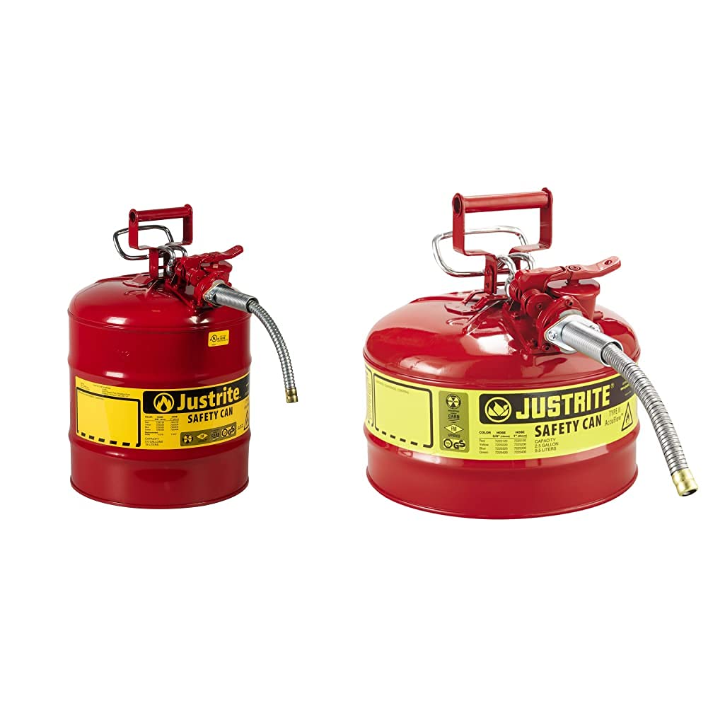 5 Gallon Red Galvanized Steel Safety Can With Stainless Steel Flame Arrester And 1" Metal Hose W581