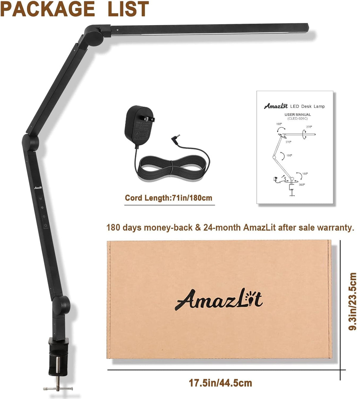 Desk Lamp with Clamp, Swing Arm, Stepless Dimming, Adjustable Color Temperature, 10W N344788