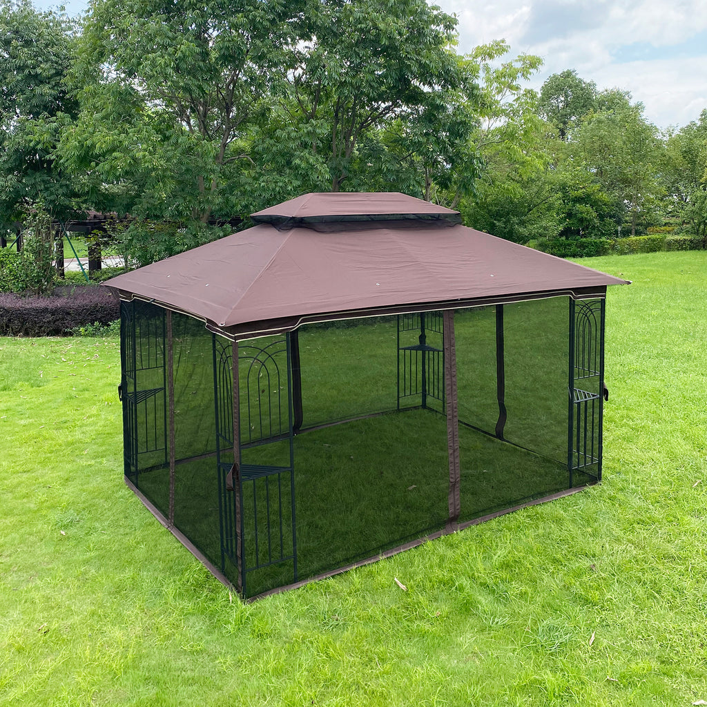 Ventilated Double Roof Gazebo with Mosquito Netting S4854