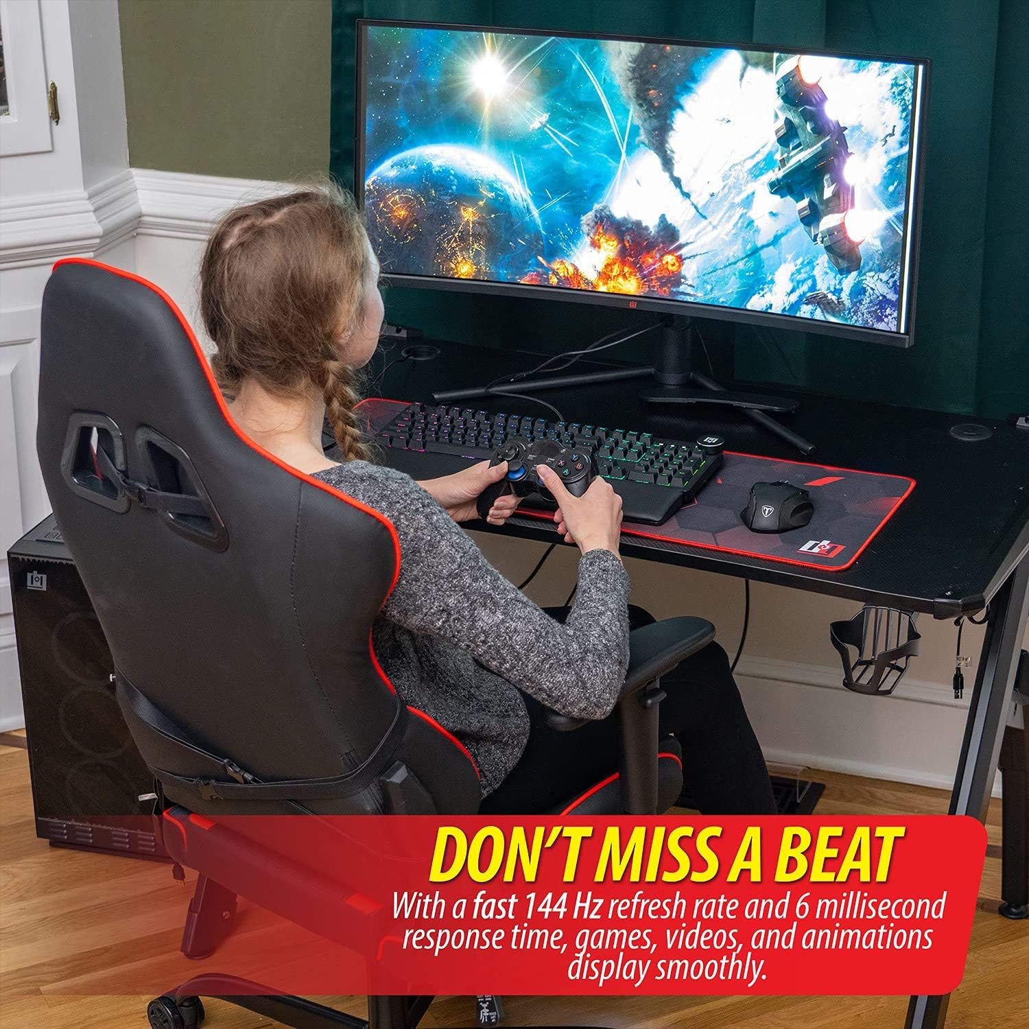 34" Ultrawide Curved Monitor, 144Hz, HDR10, 4000:1 Contrast Ratio, 99% sRGB, Adaptive Sync M82302