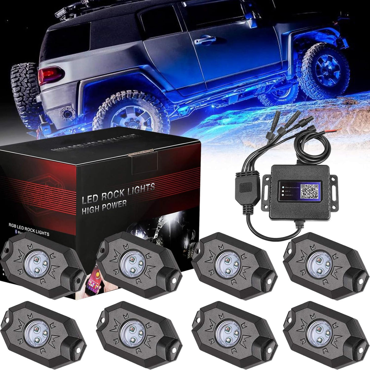 RGB LED Rock Light Kit with Bluetooth Remote Control H193