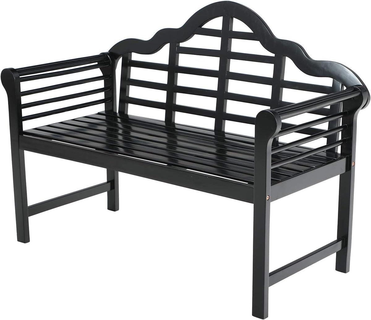Black Acacia Wood Bench with Backrest and Armrests O32559