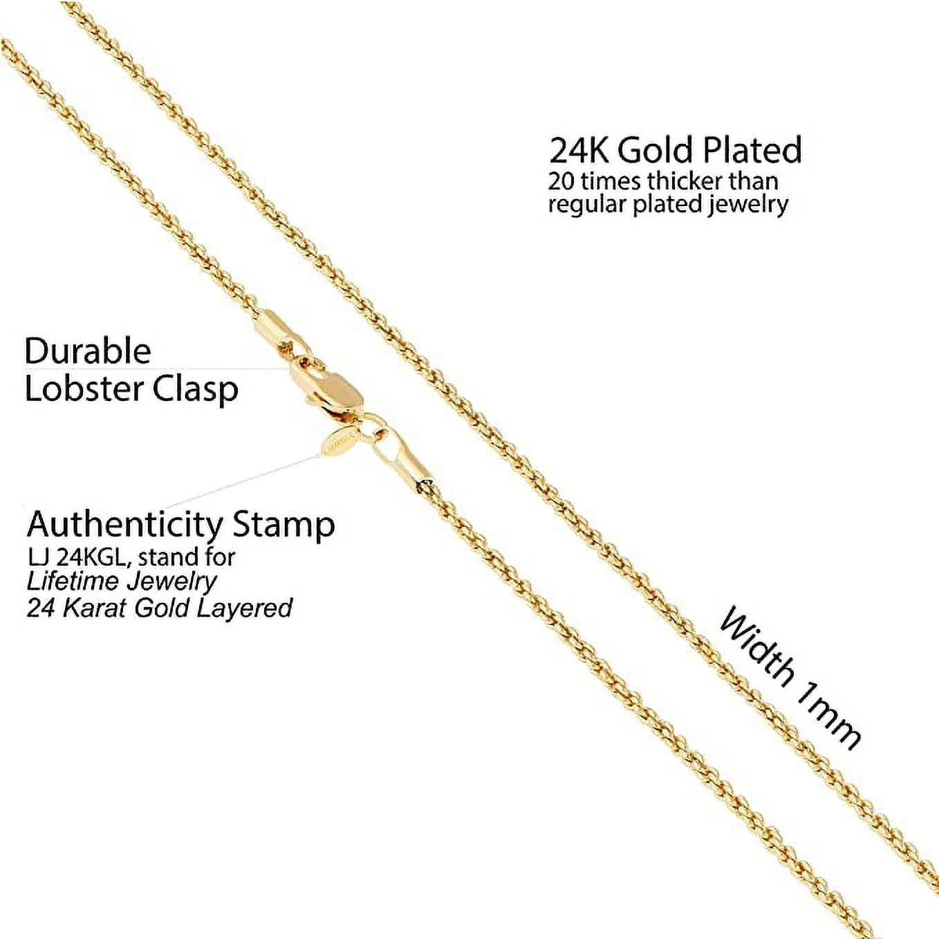24k Real Gold Plated Rope Chain Necklace F72504