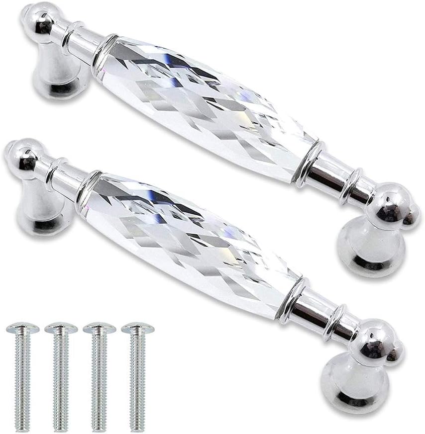 2 Pack 3-3/4 in Center-to-Center Glass Dresser Drawer Handles Chrome Metal Silver Y771241