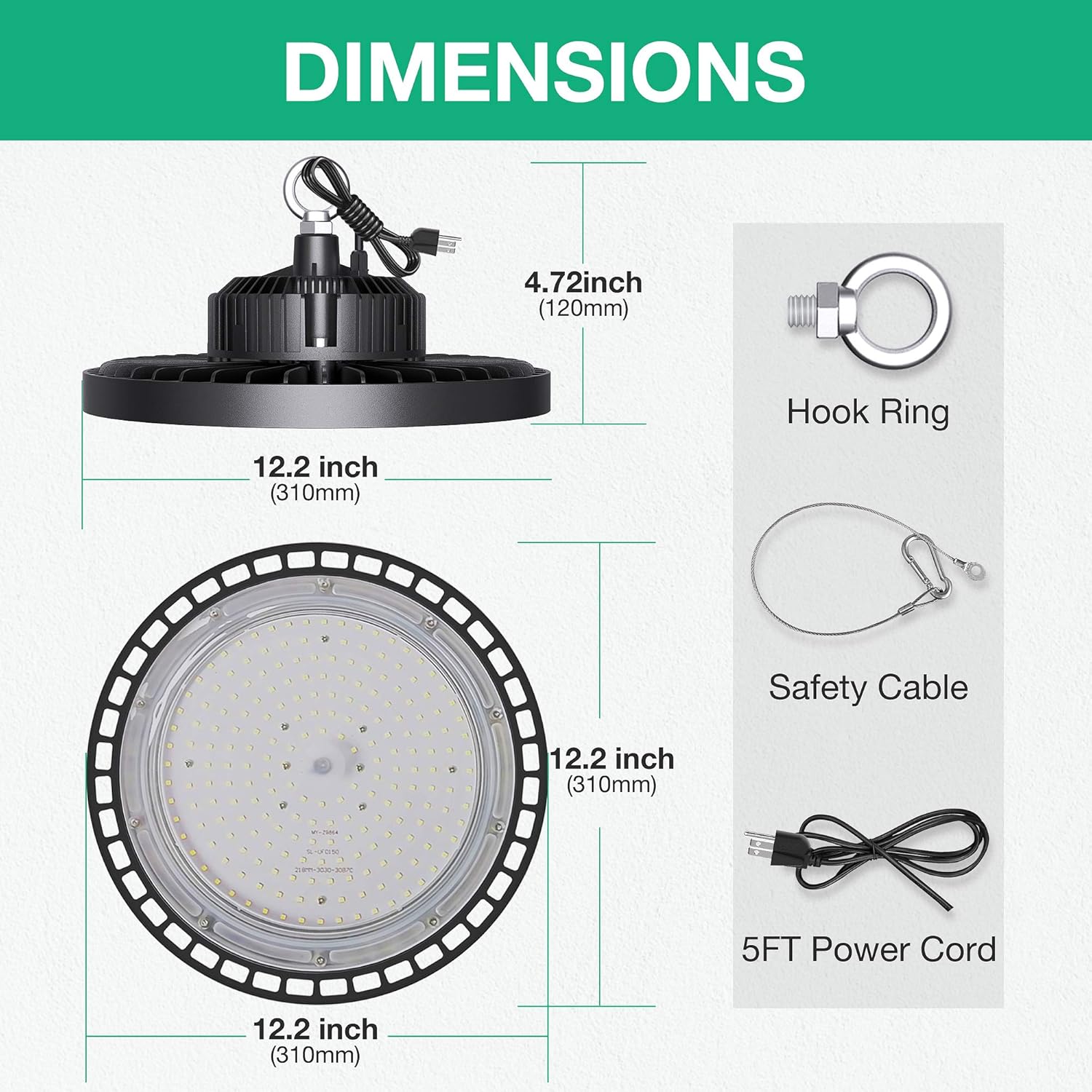2 Pcs UFO LED High Bay Light, 150W, 21000 LM, 5000K Daylight, IP65 Waterproof, Non-Dim, 5ft Cable with US Plug Y394
