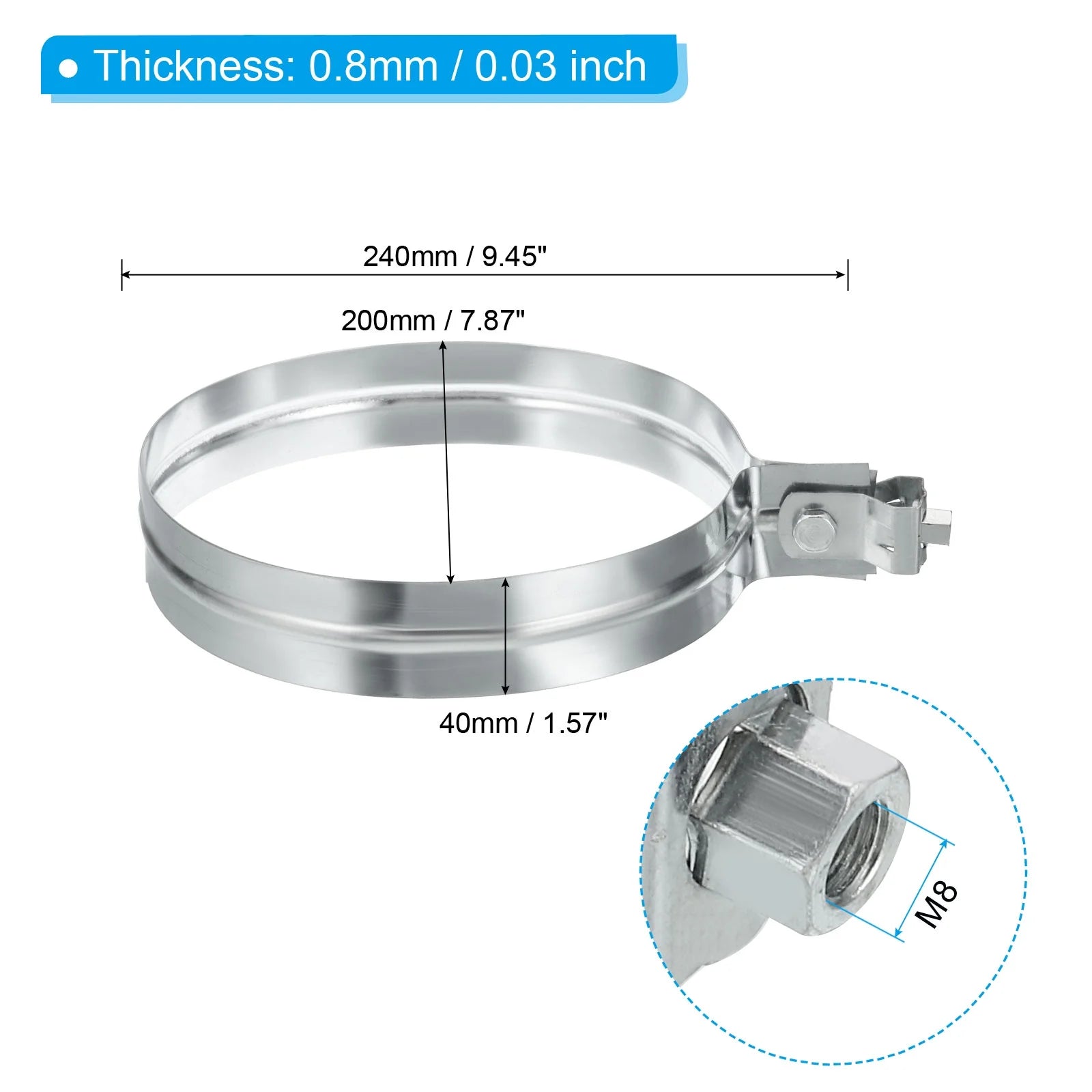 8 Inch Galvanized Steel Worm Gear Hose Clamp M996