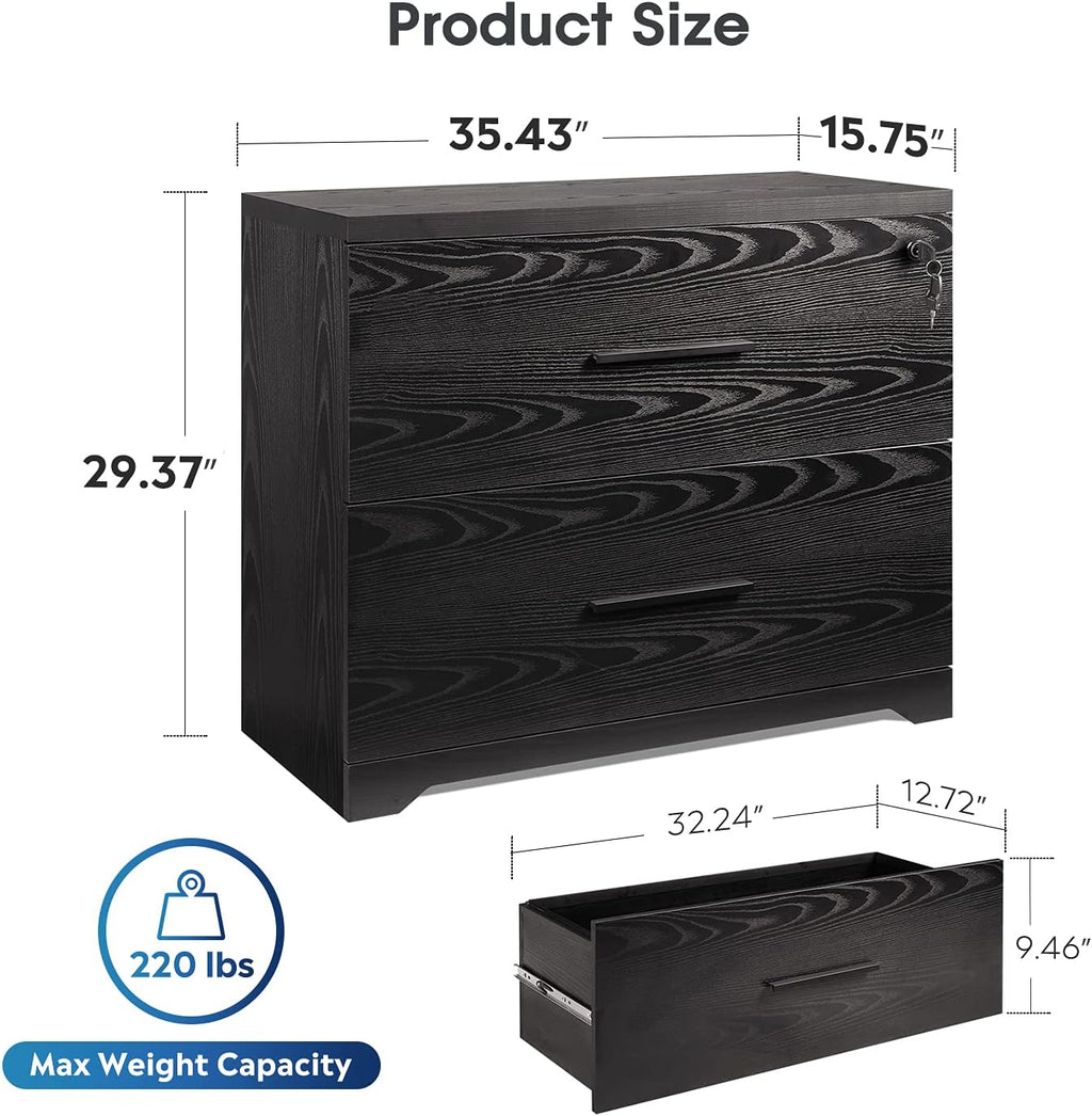 Black 2-Drawer Wood Lateral File Cabinet C16857