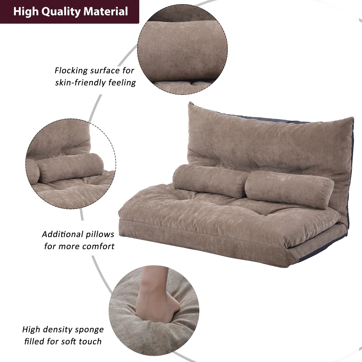 Light Brown Sofa Bed Folding Futon with Two Pillows K655