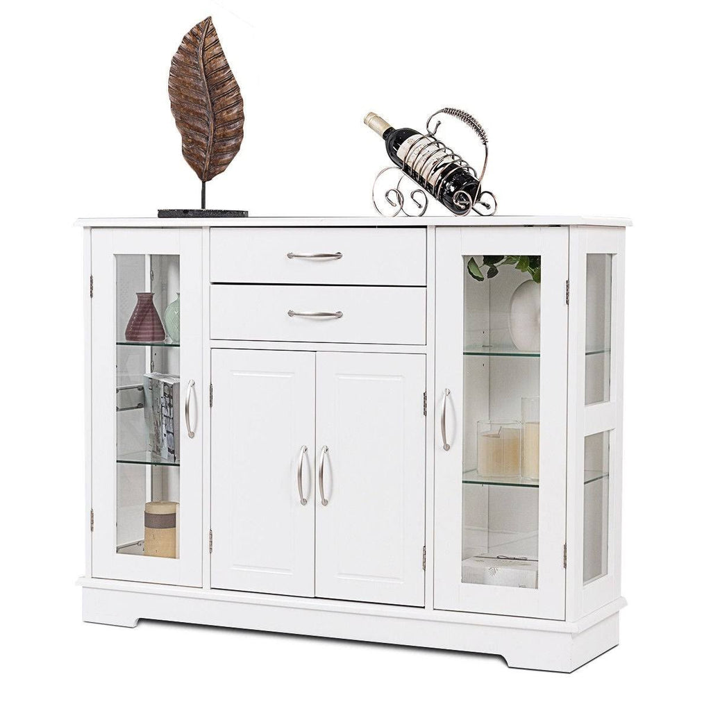 White Buffet Storage Cabinet with Glass Door Drawers G149802