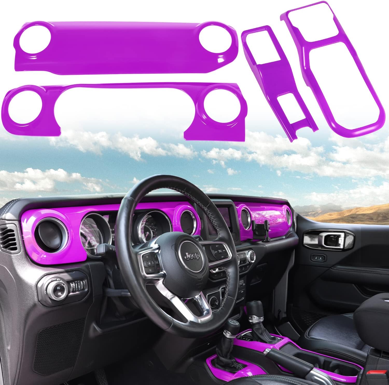Purple Center Console Dashboard Trim Gear Shift Panel Cover 4PCS U971