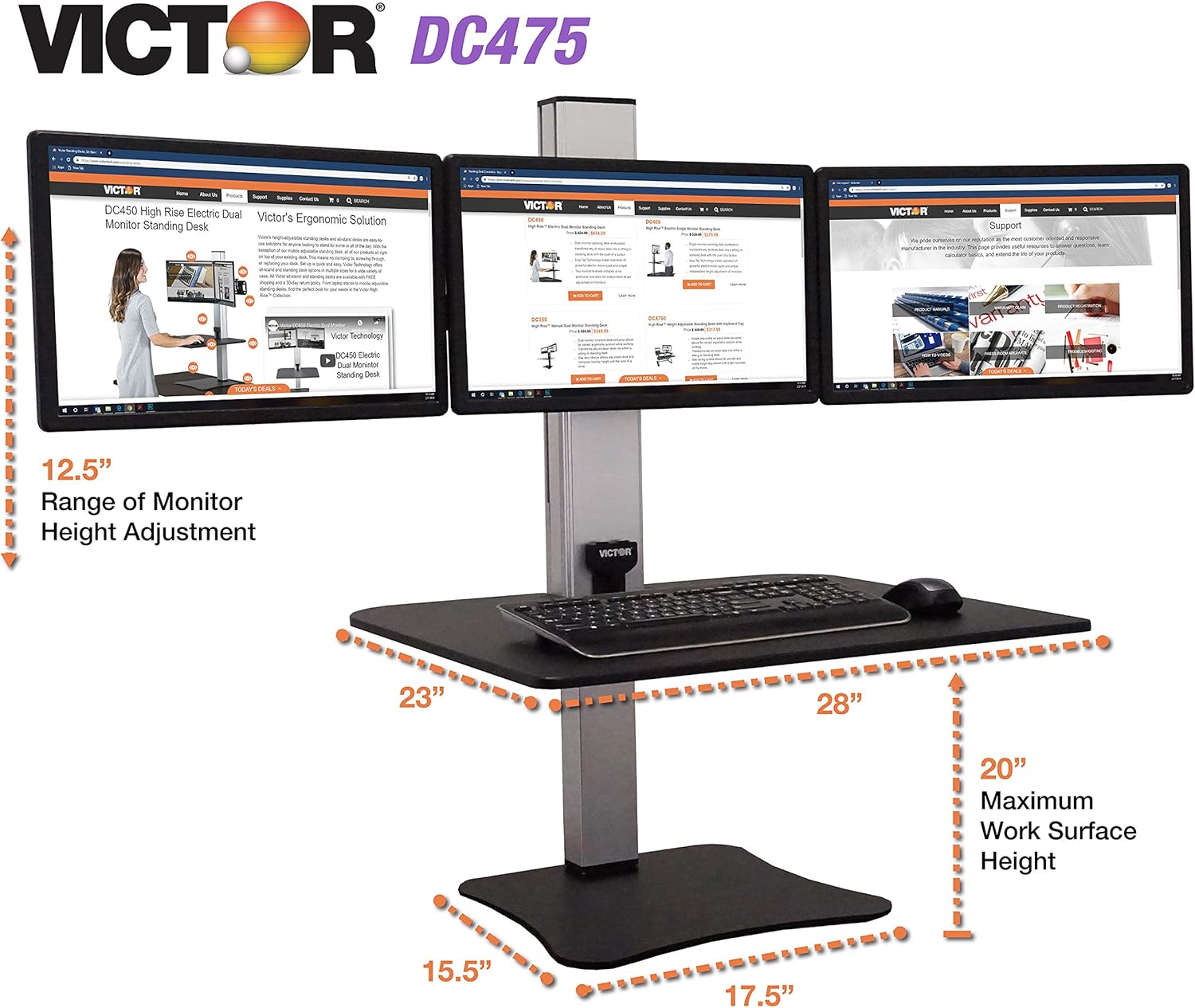 Electric Triple Monitor Standing Desk Converter O4015