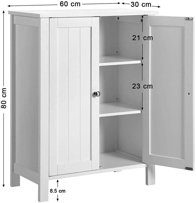 White Wood Bathroom Floor Storage Cabinet with Double Door and Adjustable Shelf K41965
