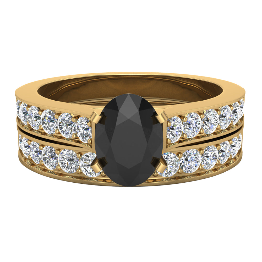 Oval Cut Cathedral Accent 14K Gold Wedding Ring Set A562640