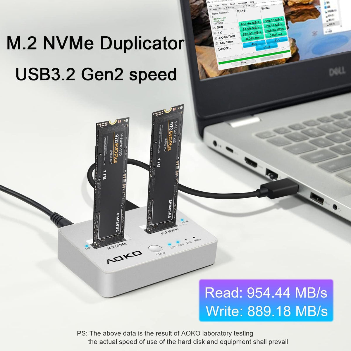 M.2 NVMe Dual-Bay Docking Station Clone Duplicator, USB C 3.2 Vertical External NVMe Enclosure M49782