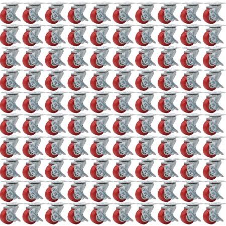 100 Pc 1.5 inch Soft Rubber Swivel Caster with Side Brake Red N2184