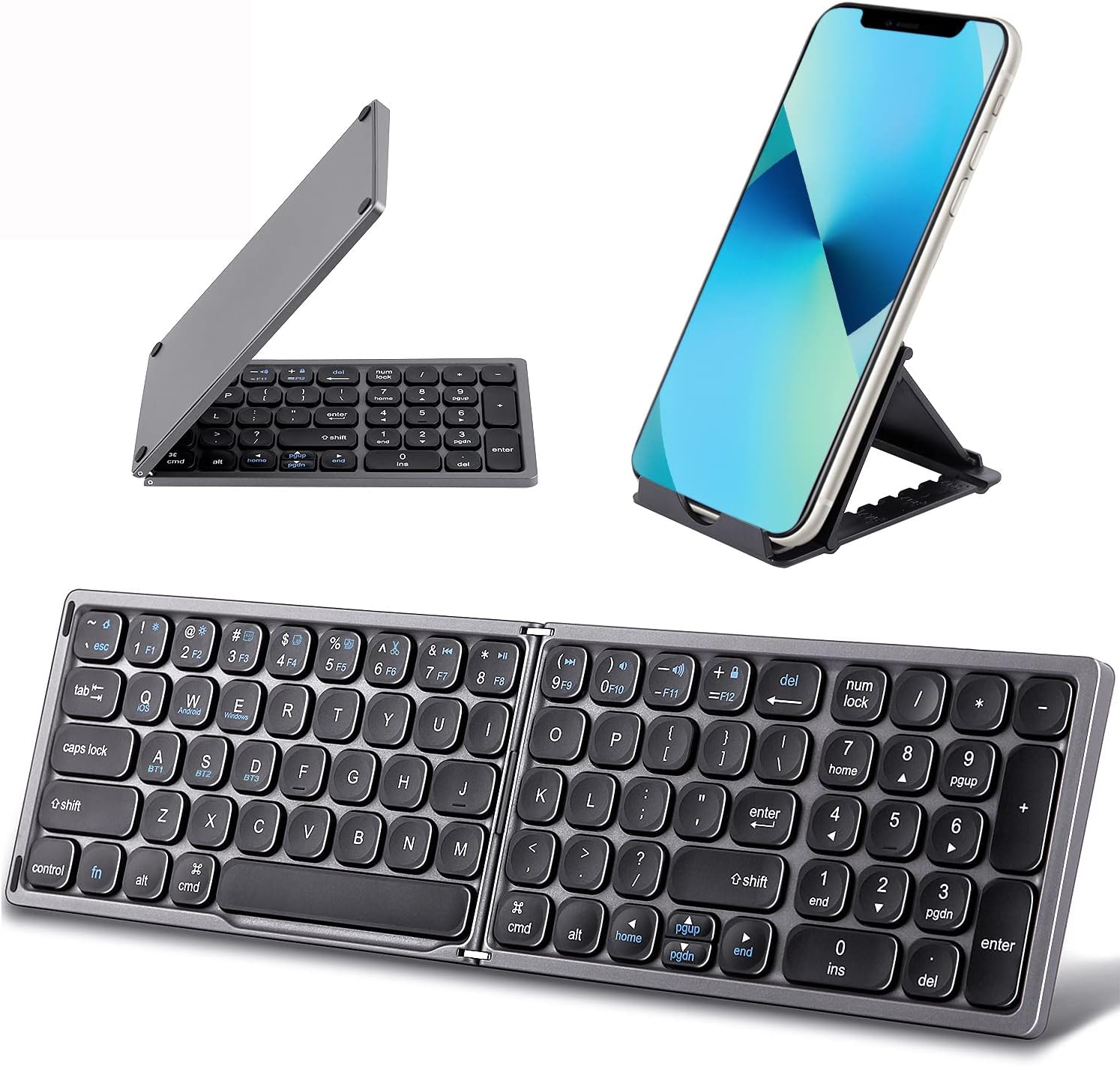 Foldable Bluetooth Keyboard with Numeric Keypad, Dark Grey Pack of 2 V35254