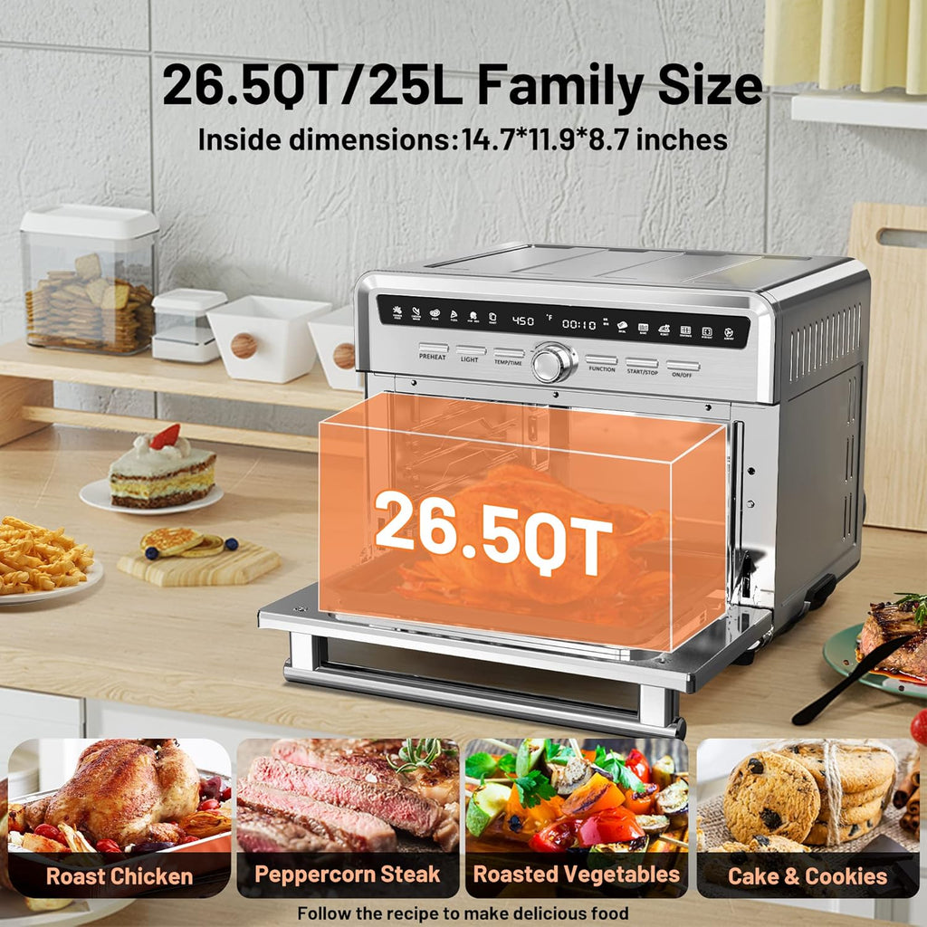 26.5qt Stainless Steel Air Fryer Oven with Dehydrator O166