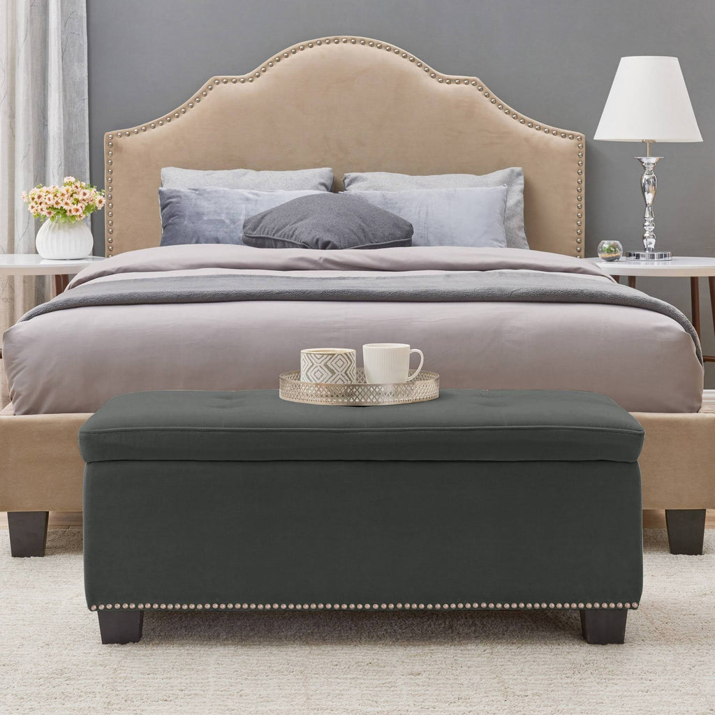 Tufted Storage Ottoman Velvet Gray L4944