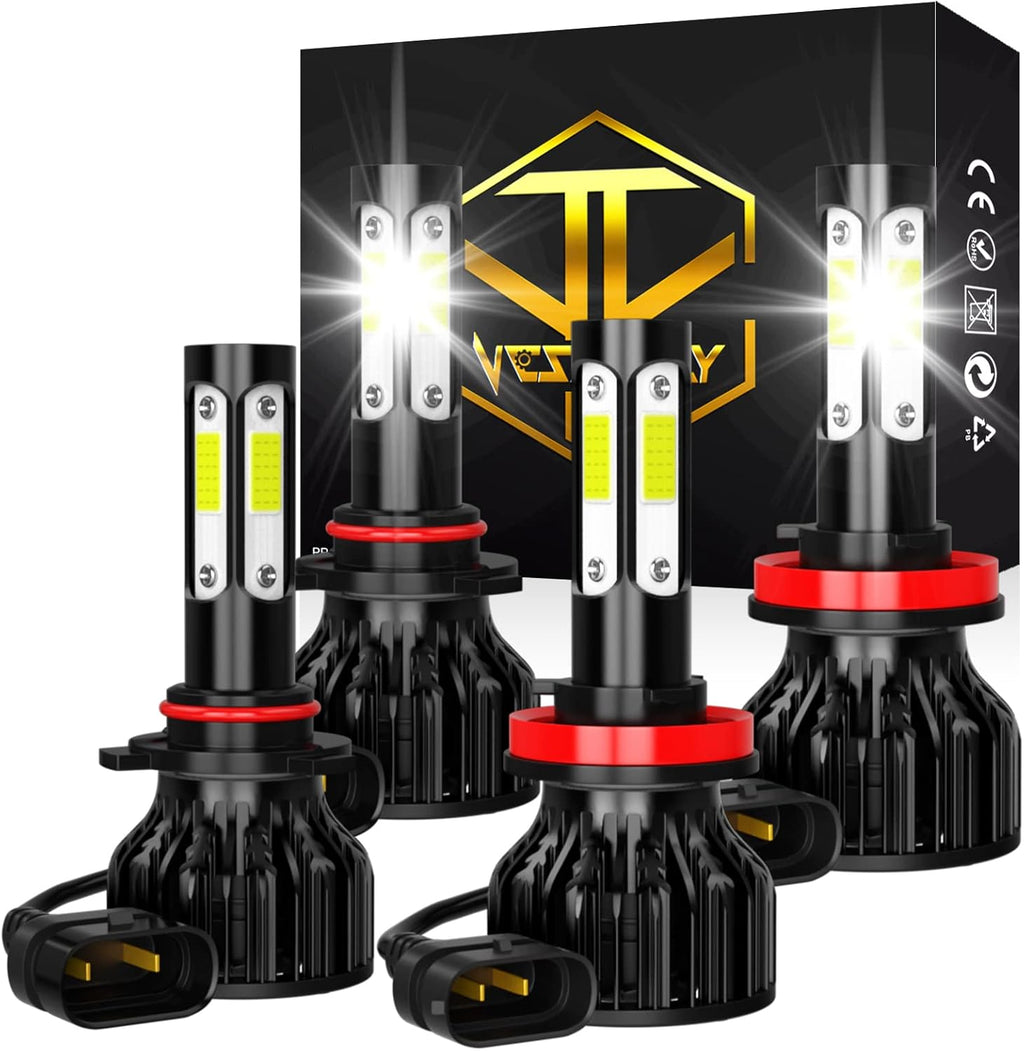 9007/HB5 High Low Beam + 9006/HB4 Fog Light Bulbs, Pack of 4 LED Headlights K502490