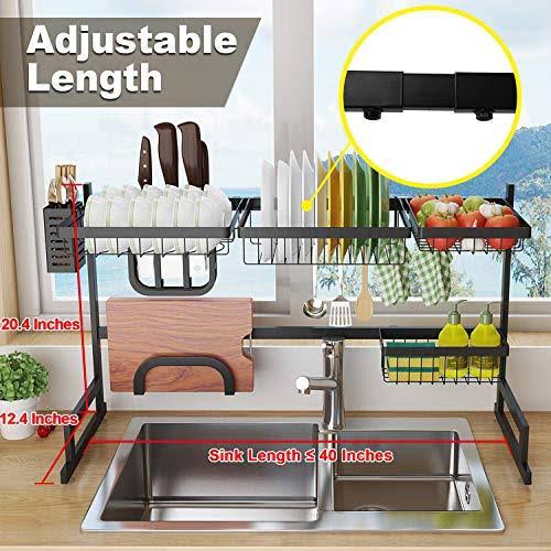 Length Adjustable Stainless Steel Over Sink Rack 2 Tier Shelf I36263