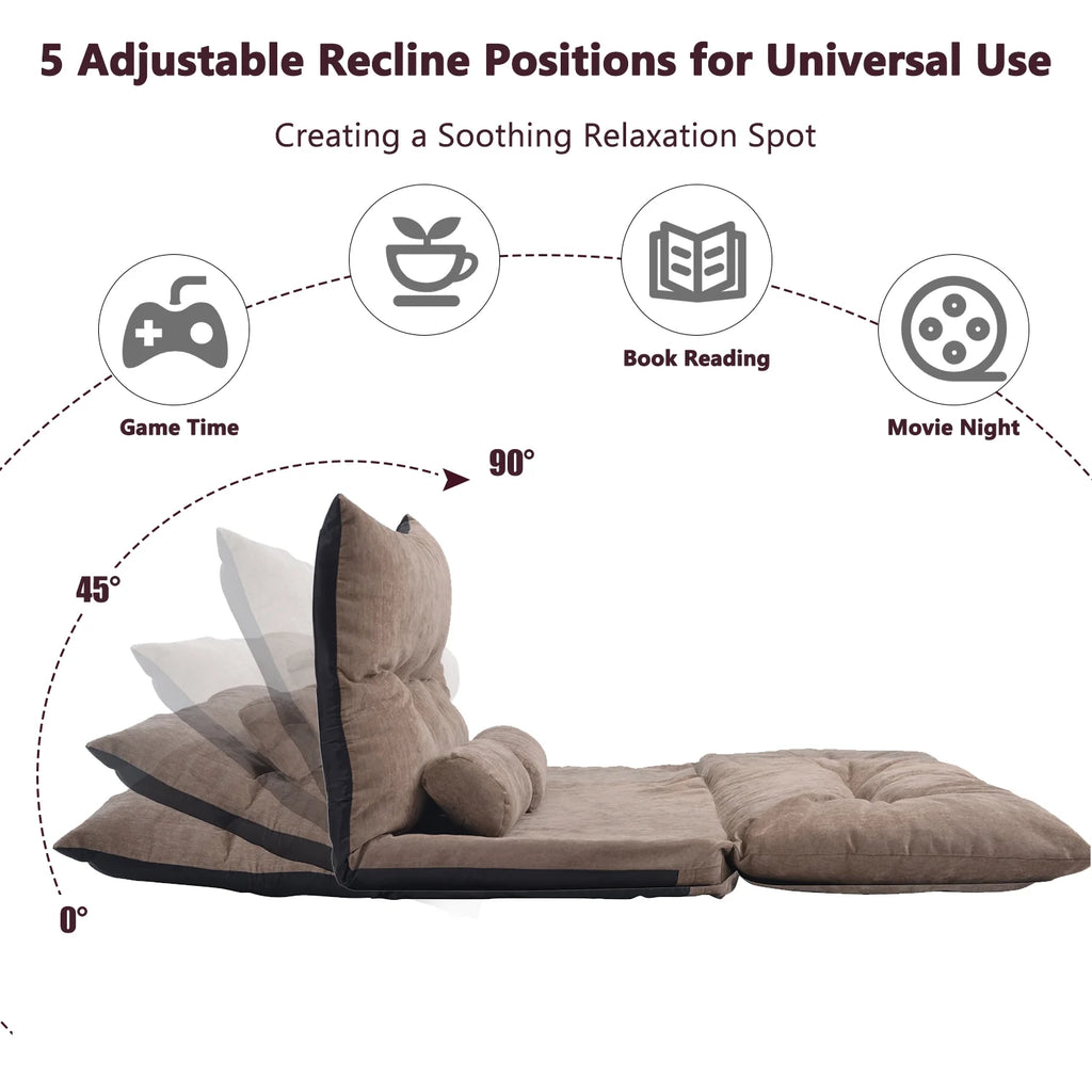 Light Brown Sofa Bed Folding Futon with Two Pillows K655