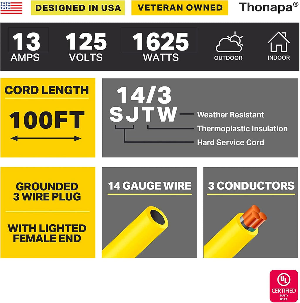 Yellow 25 Ft Heavy Duty Outdoor Extension Cord H241