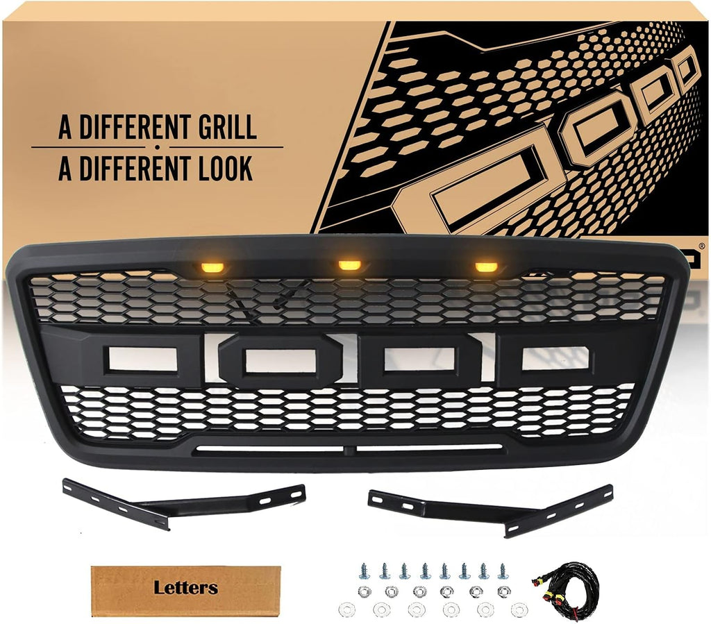 Black Mesh Custom Grille with 3 Amber LEDs C3369