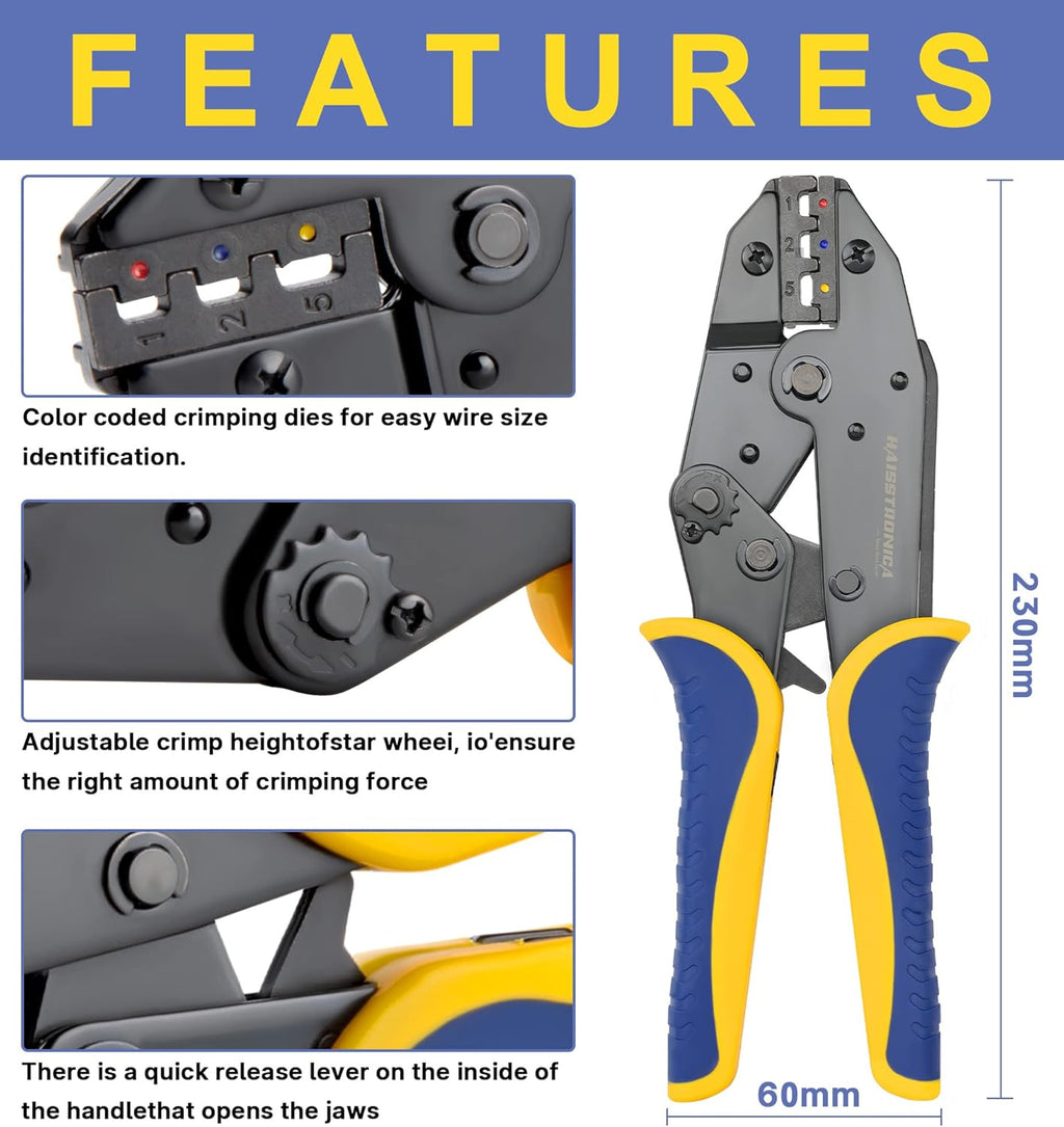 Crimping Tool for Heat Shrink Connectors with 200PCS Marine Grade Heat Shrink Butt Connectors of Tinned Red Copper AWG 20-10 N820