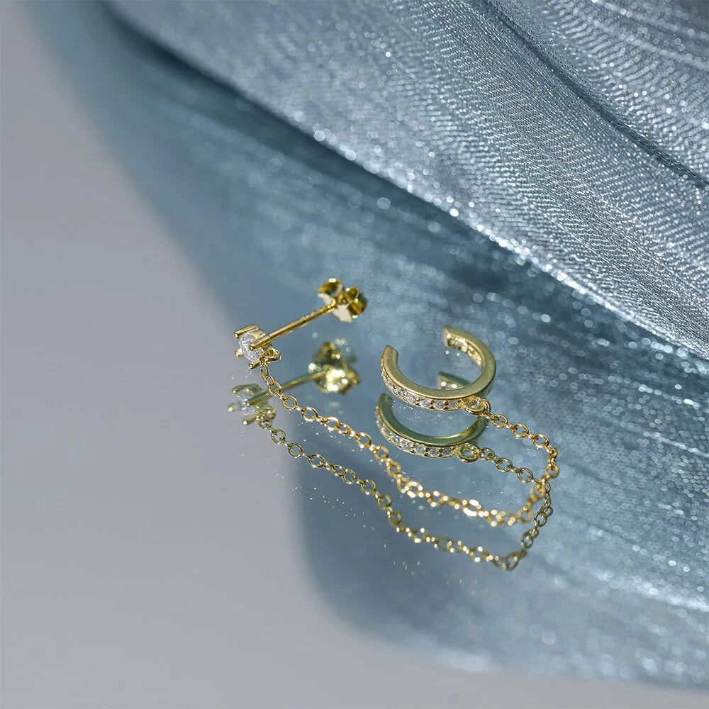 Diamond Ear Clip Tassel Earrings D3546