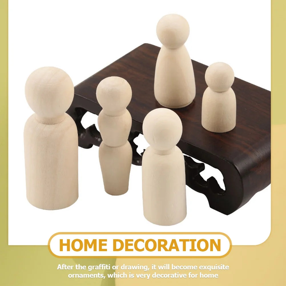 80 Pcs Blank Wooden Peg People Figures J421643