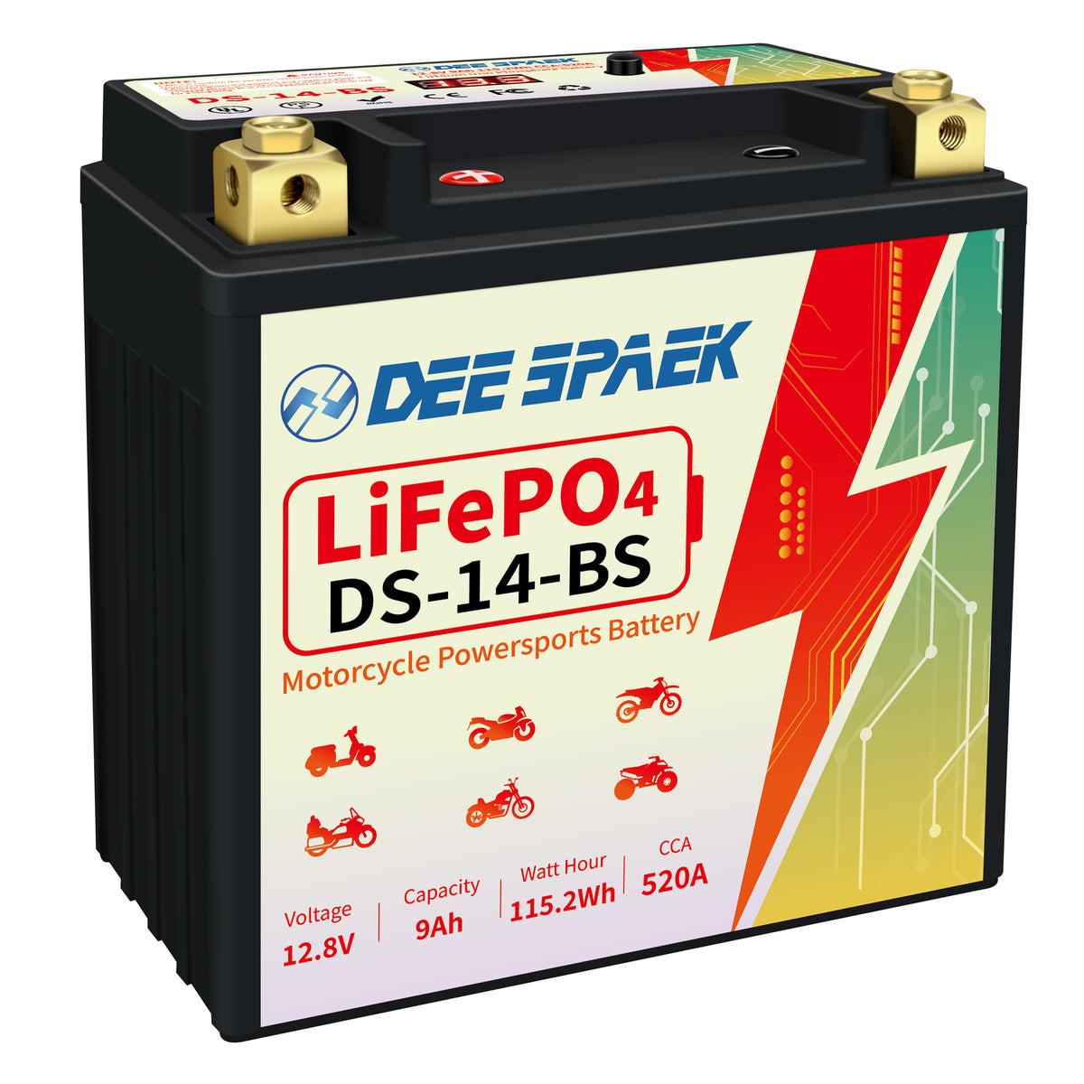Lithium Motorcycle Battery, 12 Volt 9Ah 520CCA, LiFePO4 ATV Scooter Powersports Battery Replacement P8447